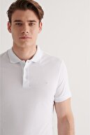 Avva Erkek Beyaz Polo Yaka Slim Fit %100 Pamuk Düz T-shirt E001004