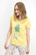Arnetta Kadın Sarı Ananas Desenli Kapri Pijama Takımı