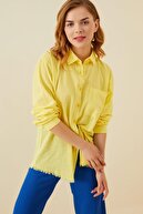 Swist Sarı Eteği Püsküllü Keten Basic Kadın Gömlek