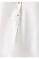 Mavi Keten Karışımlı Kısa Kollu Beyaz Bluz 122230-620