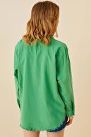 Swist Yeşil Eteği Püsküllü Keten Basic Kadın Gömlek