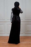 PHELDA Leila Piton Desenli Kadife Elbise 699-siyah