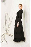 PHELDA Pilise Ve Dantel Detaylı Maxi Elbise 622-siyah