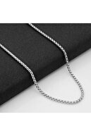 گردنبند زنجیری مردانه بافتنی طوسی مدل استیل Eck0125-thumb