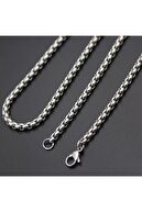 گردنبند زنجیری مردانه بافتنی طوسی مدل استیل Eck0125-thumb