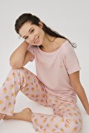 Dagi Kadın Somon Pamuklu Kayısı Baskılı Pijama Takımı