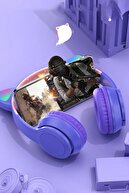 هدست بی سیم بلوتوث Cat Ear هدست بازی کودکان با نور رنگارنگ RGB بنفش با رادیو-thumb