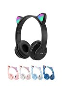 هدست بی سیم بلوتوث Cat Ear هدست گیمینگ کودکانه با نور رنگارنگ RGB مشکی با رادیو-thumb