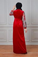 PHELDA Leila Piton Desenli Kadife Elbise 699-kırmızı