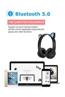 هدست بی سیم بلوتوث Cat Ear هدست گیمینگ کودکانه با نور رنگارنگ RGB مشکی با رادیو-thumb