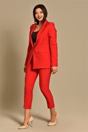 Modakapimda Kadın Kırmızı Ceket Pantolon Takım