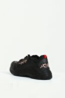 Collezione Siyah Leopar Desen Detaylı Bağcıklı Kalın Taban Kadın Sneaker