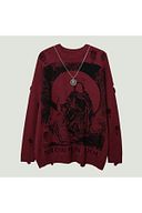 Harajuku Priest Salvation Printed Red Unisex Yırtıklı Triko Kazak