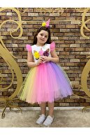 marvelous Kız Çocuk Renkli Doğum Günü Unicorn Elbisesi