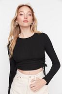 Siyah Büzgülü Crop Örme Bluz TWOAW21BZ0838