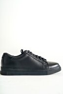 Deripabuc Hakiki Deri Siyah Siyah Kadın Deri Sneaker Vns-m010