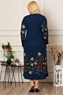 1fazlası Kadın Bordo Çiçek Desen Uzun Esnek Krep Elbise