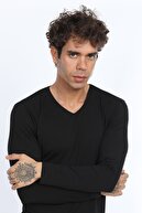 Fabregas Siyah Slim Fit Likralı V Yaka Basic Uzun Kollu T-shirt
