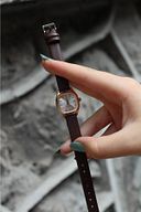 60 Dakika Saat & Retro Minimal Kahverengi Deri Kordon Kadın Kol Saati - Rose Gold
