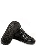Ayakkabı Çarşı Günlük Hakiki Deri Siyah Ortapedik Erkek Sandalet