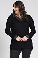 Gül Moda Kadın Siyah Sim Detaylı Uzun Kollu Bluz G051 1u