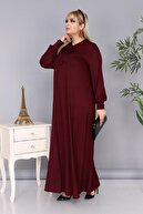 Şirin Butik Kadın Büyük Beden Bordo Renk Kravat Yaka Detaylı Viskon Elbise