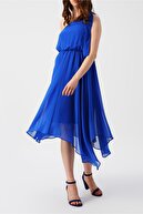 RANDOM Kadın Eteği Asimetrik Tek Omuzlu Mavi Elbise