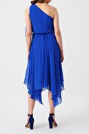 RANDOM Kadın Eteği Asimetrik Tek Omuzlu Mavi Elbise