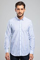 Daniel Bessi Erkek Mavi Beyaz Çizgili Slim Fit Uzun Kollu Gömlek 506-332db
