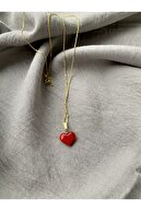Vetro Arte Altın Kaplama 925 Ayar Gümüş El Yapımı Cam Kırmızı Kalp Kolye