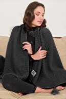 پتوی تلویزیونی بافتنی کوکو برنجی پرتاب مبل بافتنی آنتراسیت با پومپوم-thumb