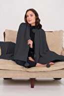 پتوی تلویزیونی بافتنی کوکو برنجی پرتاب مبل بافتنی آنتراسیت با پومپوم-thumb