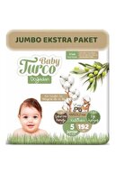 Baby Turco Doğadan Bebek Bezi 5 Beden - Numara Junior 192 Adet Jumbo Ekstra Paket 12 - 25 Kg