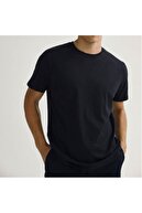 ROS Erkek Siyah Basic Pamuklu Kısa Kollu Bisiklet Yaka Casual Fit T-shirt