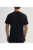 ROS Erkek Siyah Basic Pamuklu Kısa Kollu Bisiklet Yaka Casual Fit T-shirt