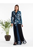 THREE'S Kadın Petrol Ceket Ve Elbise Kombini