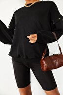Xena Kadın Siyah Çıtçıt Detaylı Sweatshirt 1KZK8-10775-02