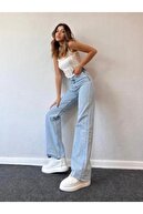 مینونا زنانه آبی روشن فاق بلند شلوار جین گشاد شسته شده دهه 90-thumb