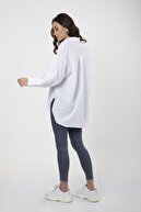 MD trend Kadın Beyaz Cepli Balon Kollu Oversize Basic Gömlek