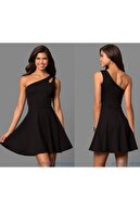 Secret Passion Lingerie Siyah Esnek Kumaş Tek Omuz Mini Elbise