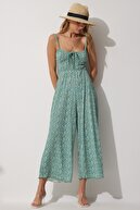 سرهمی بافتنی تابستانی بند گلدار سبز زنانه UB00037-thumb