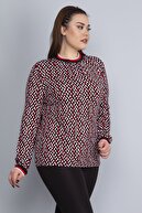 Şans Kadın Kırmızı Yaka Ve Kol Ağzı Ribana Detaylı Puan Desenli Bluz 65N22807