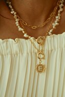 Linya Jewellery Kadın Gold E Kilitli Taşlı Harf Madalyon