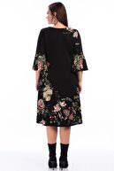 Alesia Kadın Siyah Çiçek Desenli Krep Elbise Btx003.