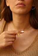 Linya Jewellery Kadın Altın B Harf Taşlı Düz Zincirli Madalyon