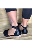 MP Kadın Siyah Dantel Hakiki Deri Taban Önü Kapalı Sandalet 4334