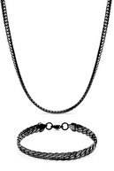 ست گردنبند و دستبند استیل مشکی شهری-thumb