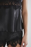 Pierre Cardin Kadın Saten Dantelli Pijama Şort Takım - 435 Siyah