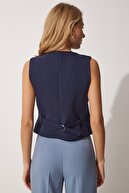 جلیقه کوتاه بافت آبی سرمه ای زنانه TO00048-thumb