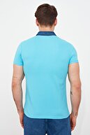 TRENDYOL MAN Mavi Erkek Slim Fit Kontrast Polo Yaka Polo Yaka T-shirt TMNSS21PO0009